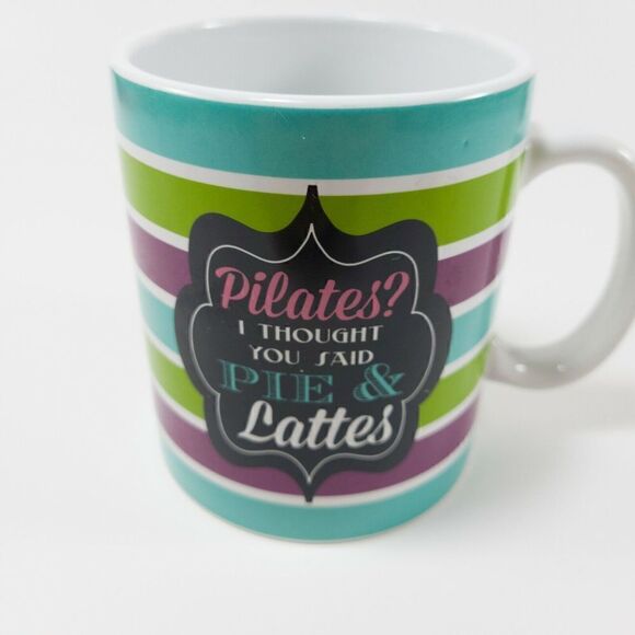 Clay Art Funny Mug "Pilates? I thought you said Pie & Lattes" - Picture 2 of 4